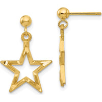14K Yellow Gold Diamond-Cut Star Dangle Post Earrings - Polished Finish by 0