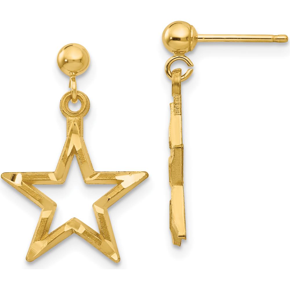 14K Yellow Gold Diamond-Cut Star Dangle Post Earrings - Polished Finish by 0