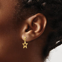 14K Yellow Gold Diamond-Cut Star Dangle Post Earrings - Polished Finish by 0