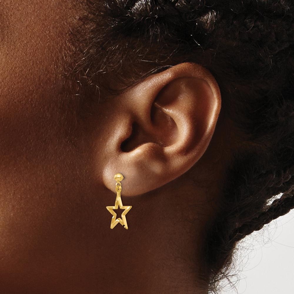 14K Yellow Gold Diamond-Cut Star Dangle Post Earrings - Polished Finish by 0