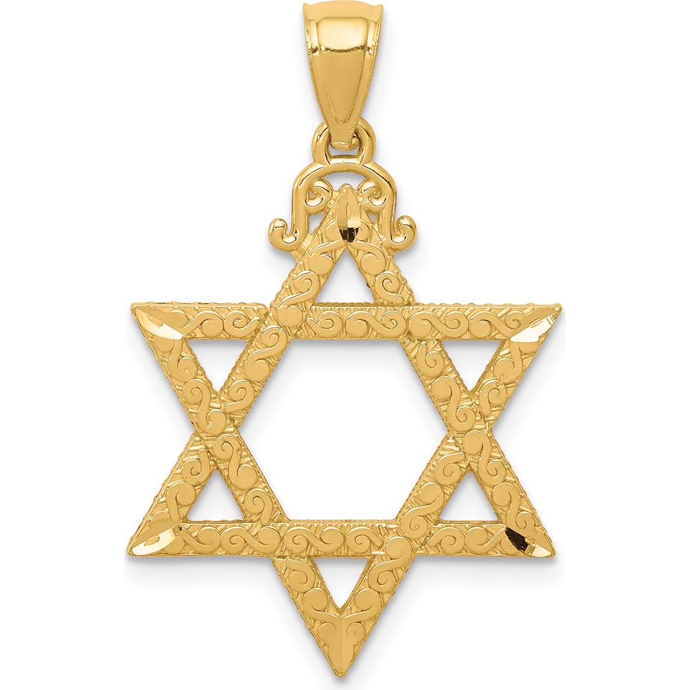 14K Yellow Gold Diamond-Cut Star of David Pendant - 32mm Length, 20mm Width by Oro Pregiato