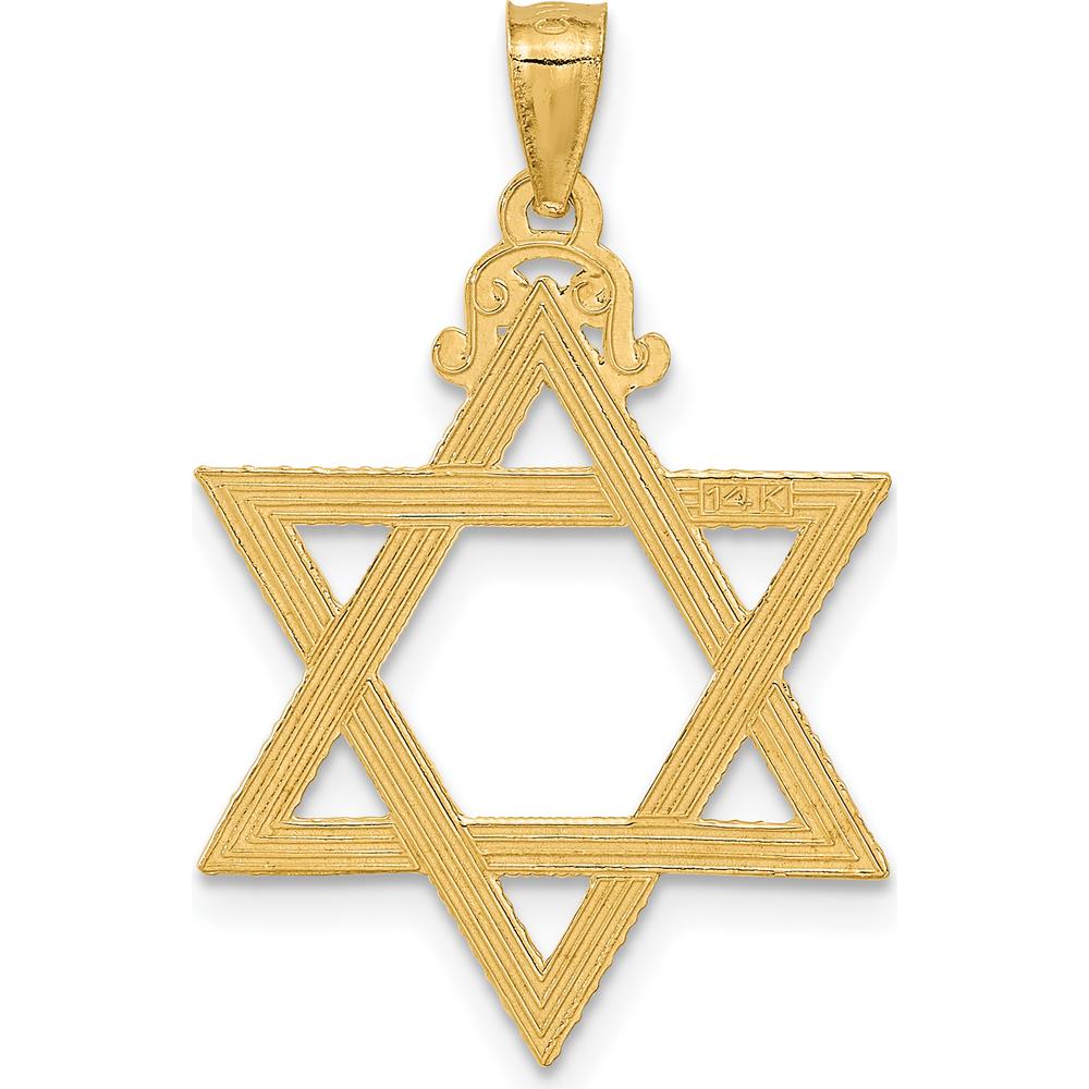 14K Yellow Gold Diamond-Cut Star of David Pendant - 32mm Length, 20mm Width by Oro Pregiato