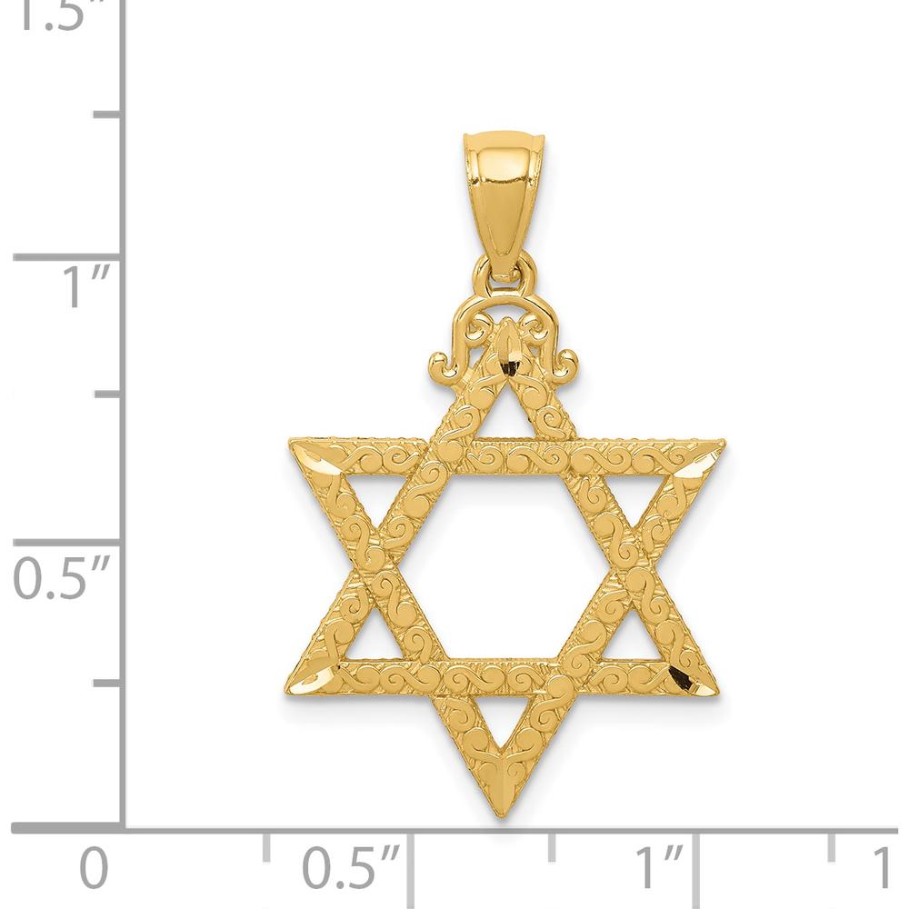 14K Yellow Gold Diamond-Cut Star of David Pendant - 32mm Length, 20mm Width by Oro Pregiato