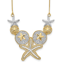 14K Yellow Gold Diamond-Cut Starfish and Sand Dollar Necklace with Rhodium Accents - 18" Length by 0