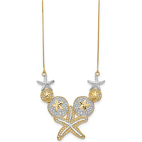 14K Yellow Gold Diamond-Cut Starfish and Sand Dollar Necklace with Rhodium Accents - 18" Length by 0