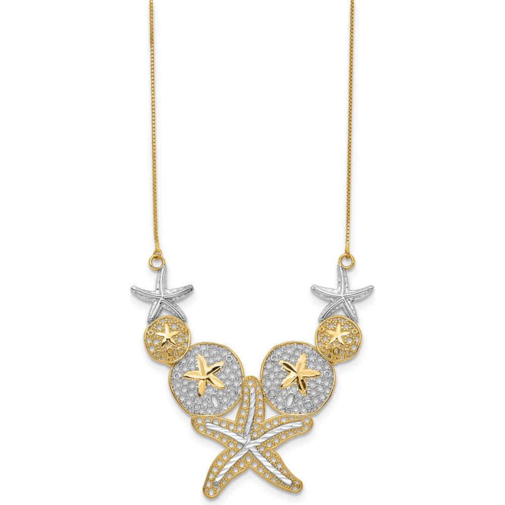 14K Yellow Gold Diamond-Cut Starfish and Sand Dollar Necklace with Rhodium Accents - 18" Length by 0