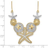 14K Yellow Gold Diamond-Cut Starfish and Sand Dollar Necklace with Rhodium Accents - 18" Length by 0