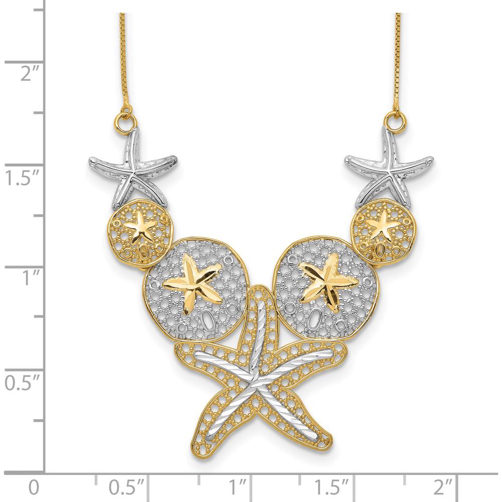14K Yellow Gold Diamond-Cut Starfish and Sand Dollar Necklace with Rhodium Accents - 18" Length by 0