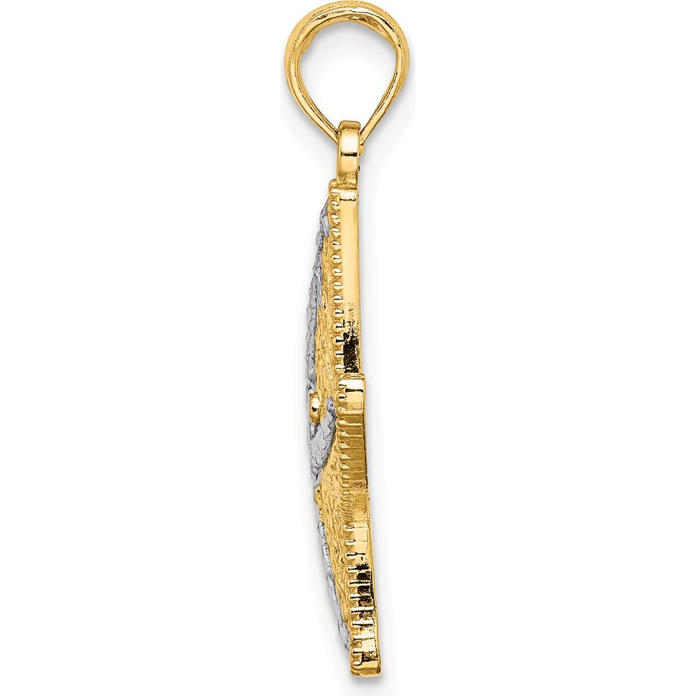 14K Yellow Gold Diamond-Cut Starfish Charm Pendant with White Rhodium Accents by Oro Pregiato