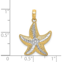 14K Yellow Gold Diamond-Cut Starfish Charm Pendant with White Rhodium Accents by Oro Pregiato