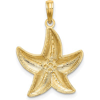14K Yellow Gold Diamond-Cut Starfish Charm Pendant with White Rhodium Accents by Oro Pregiato