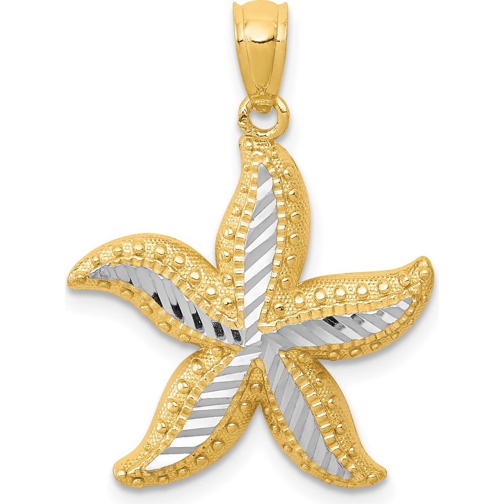 14K Yellow Gold Diamond-Cut Starfish Pendant with Rhodium Accents - 19mm Length by Oro Pregiato