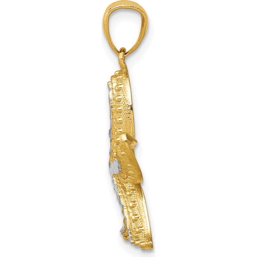 14K Yellow Gold Diamond-Cut Starfish Pendant with Rhodium Accents - 19mm Length by Oro Pregiato