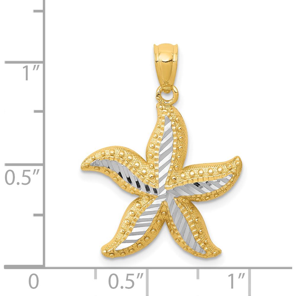 14K Yellow Gold Diamond-Cut Starfish Pendant with Rhodium Accents - 19mm Length by Oro Pregiato