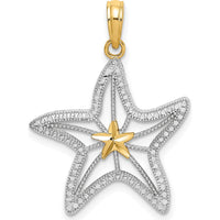 14K Yellow Gold Diamond-Cut Starfish Pendant with White Rhodium Star Charm - 27mm Length by Oro Pregiato