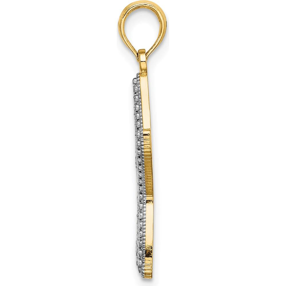 14K Yellow Gold Diamond-Cut Starfish Pendant with White Rhodium Star Charm - 27mm Length by Oro Pregiato