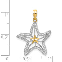 14K Yellow Gold Diamond-Cut Starfish Pendant with White Rhodium Star Charm - 27mm Length by Oro Pregiato