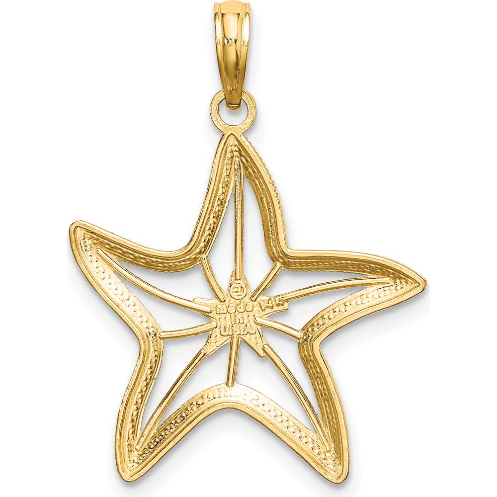 14K Yellow Gold Diamond-Cut Starfish Pendant with White Rhodium Star Charm - 27mm Length by Oro Pregiato