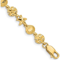 14K Yellow Gold Diamond-Cut Starfish, Sand Dollar, and Shell Motif 7-Inch Bracelet by Oro Pregiato