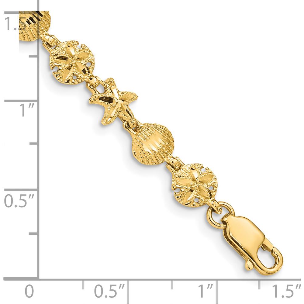 14K Yellow Gold Diamond-Cut Starfish, Sand Dollar, and Shell Motif 7-Inch Bracelet by Oro Pregiato