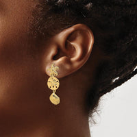 14K Yellow Gold Diamond-Cut Starfish, Shell, and Sand Dollar Dangle Earrings - 35.2mm Length by 0