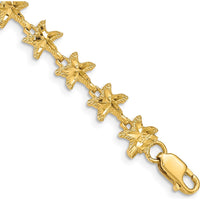 14K Yellow Gold Diamond-Cut Starfish Station Bracelet - 7" Length with Polished Finish by Oro Pregiato