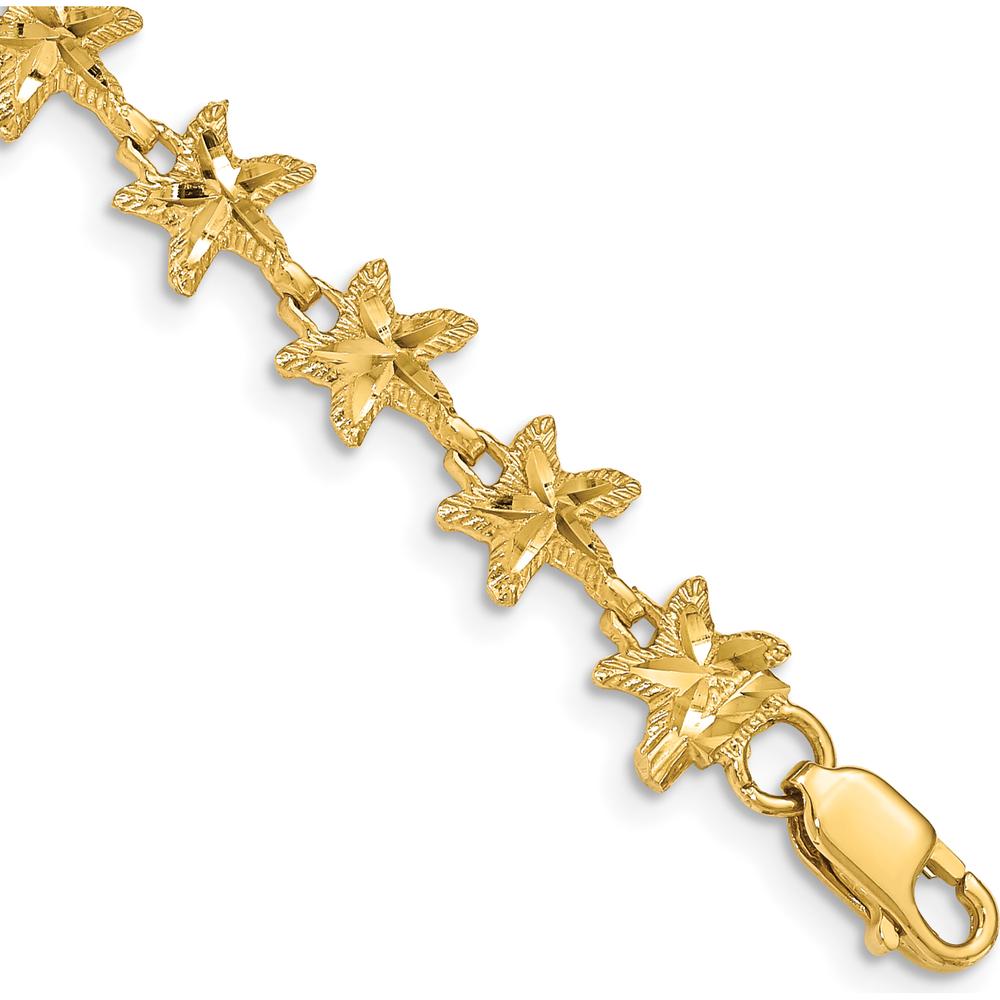 14K Yellow Gold Diamond-Cut Starfish Station Bracelet - 7" Length with Polished Finish by Oro Pregiato
