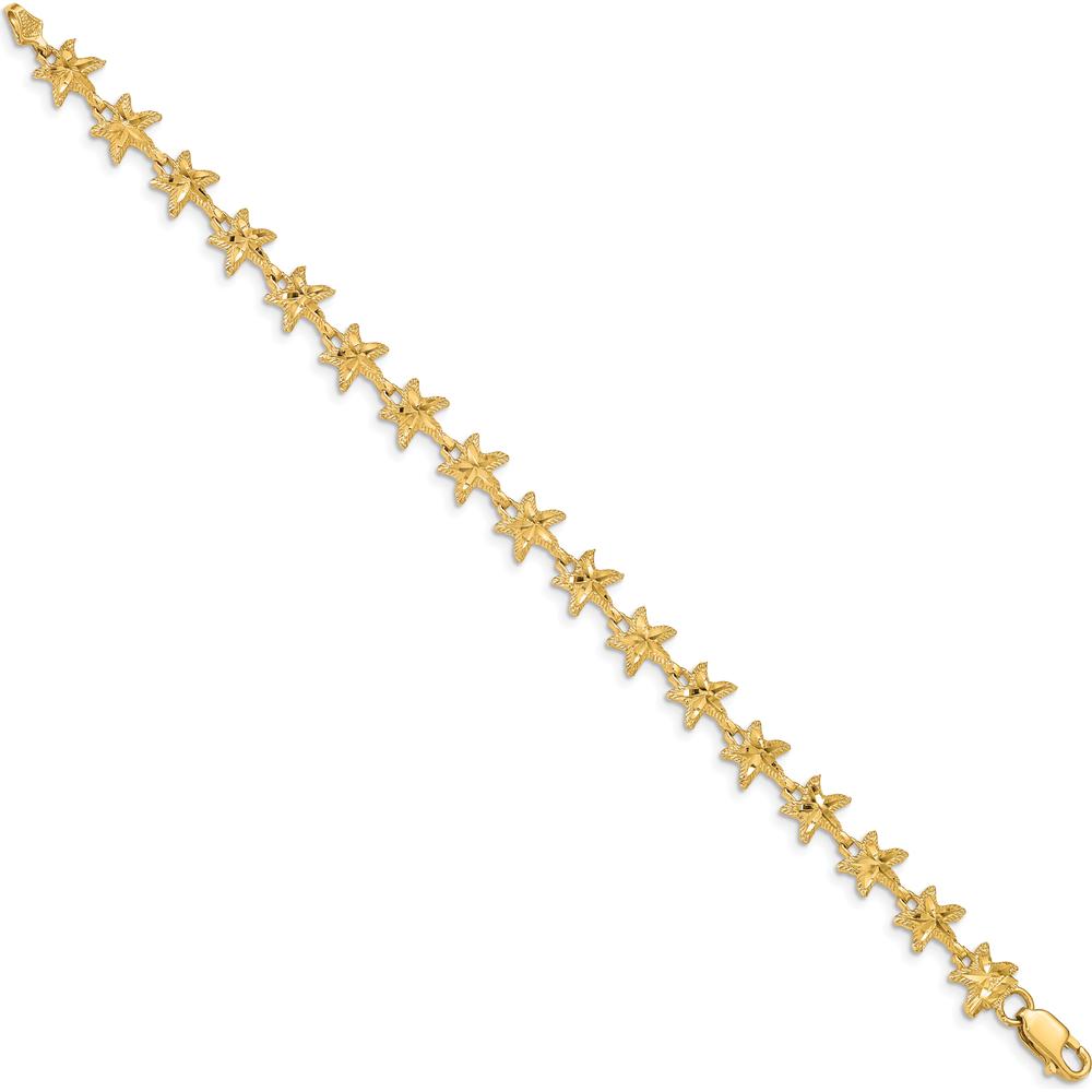 14K Yellow Gold Diamond-Cut Starfish Station Bracelet - 7" Length with Polished Finish by Oro Pregiato