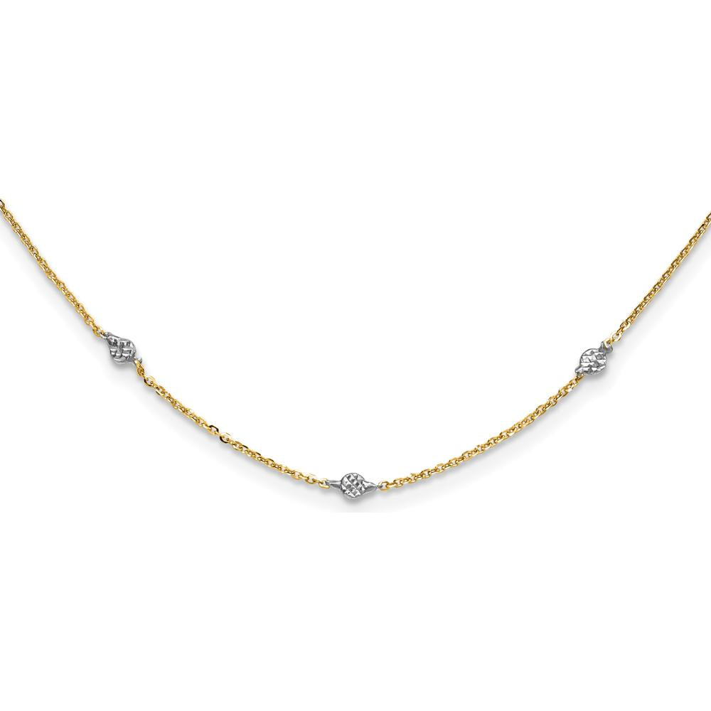 14K Yellow Gold Diamond-Cut Station Necklace with Rhodium Finish - 18" Adjustable Chain by 0