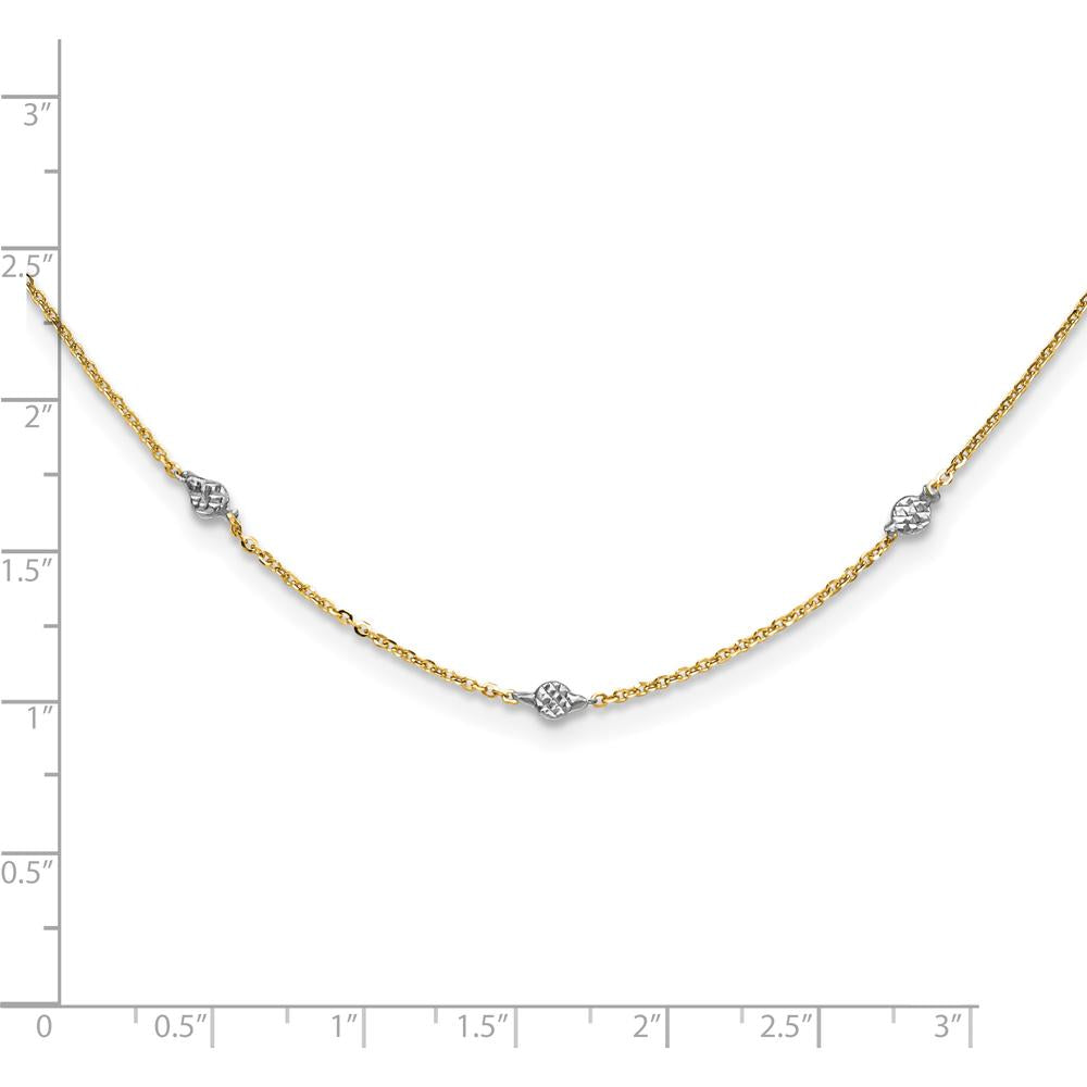 14K Yellow Gold Diamond-Cut Station Necklace with Rhodium Finish - 18" Adjustable Chain by 0