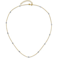 14K Yellow Gold Diamond-Cut Station Necklace with Rhodium Finish - 18" Adjustable Chain by 0