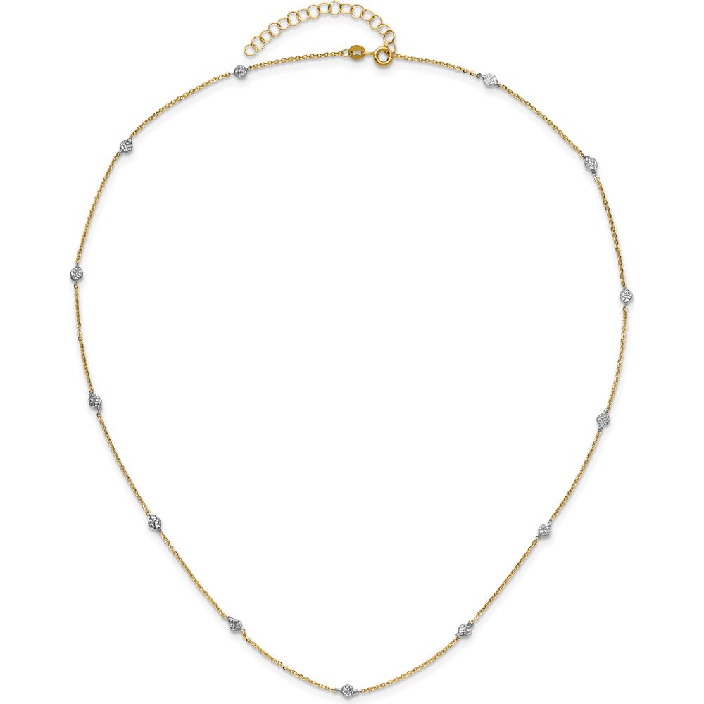14K Yellow Gold Diamond-Cut Station Necklace with Rhodium Finish - 18" Adjustable Chain by 0