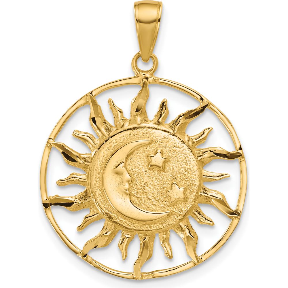 14K Yellow Gold Diamond-Cut Sun and Moon Charm with Stars by Oro Pregiato