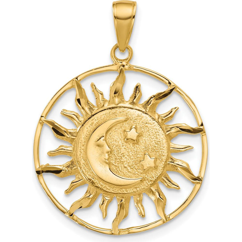 14K Yellow Gold Diamond-Cut Sun and Moon Charm with Stars by Oro Pregiato