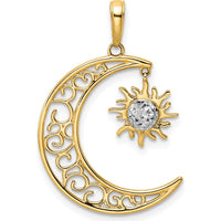 14K Yellow Gold Diamond-Cut Sun and Moon Pendant with Rhodium Accents - 30.22mm by Oro Pregiato