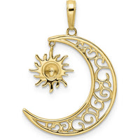 14K Yellow Gold Diamond-Cut Sun and Moon Pendant with Rhodium Accents - 30.22mm by Oro Pregiato