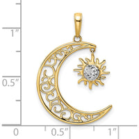 14K Yellow Gold Diamond-Cut Sun and Moon Pendant with Rhodium Accents - 30.22mm by Oro Pregiato