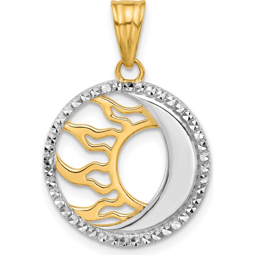 14K Yellow Gold Diamond-cut Sun and Moon Pendant with Rhodium Accents by Oro Pregiato
