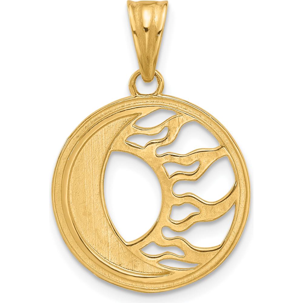 14K Yellow Gold Diamond-cut Sun and Moon Pendant with Rhodium Accents by Oro Pregiato