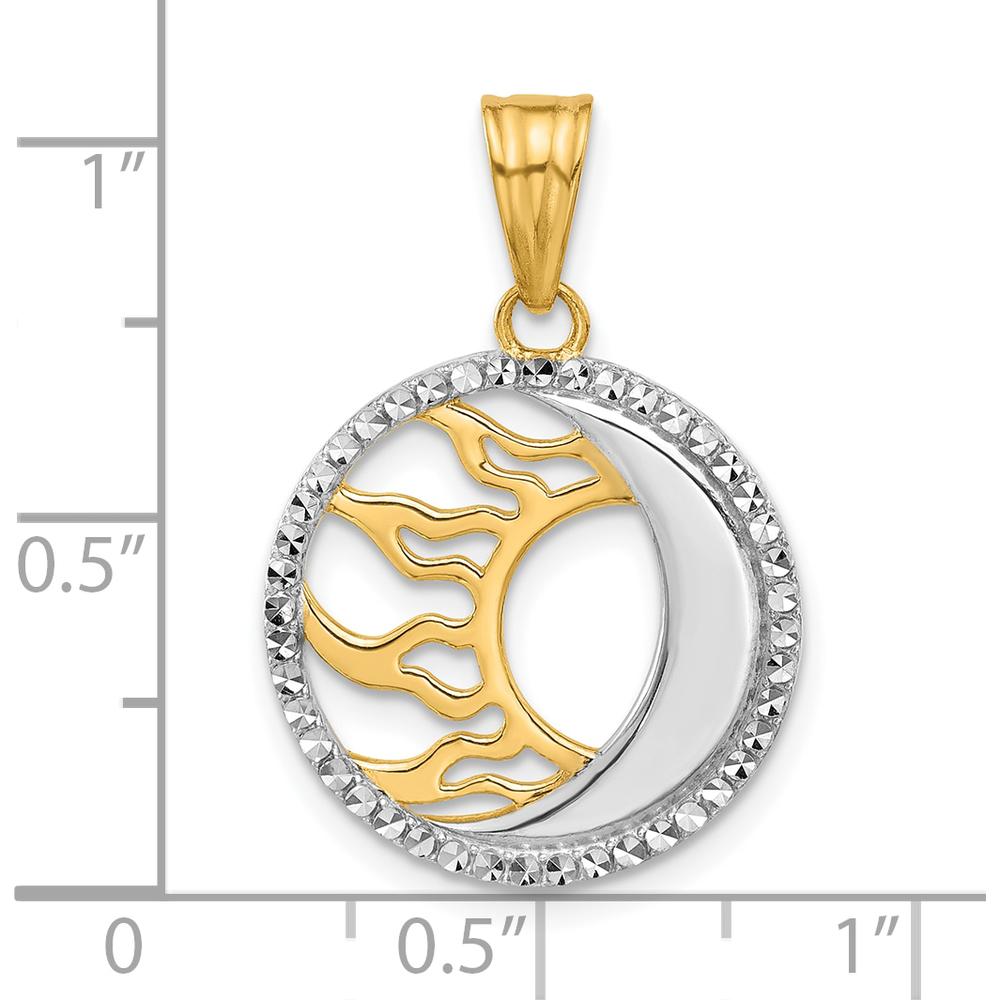 14K Yellow Gold Diamond-cut Sun and Moon Pendant with Rhodium Accents by Oro Pregiato