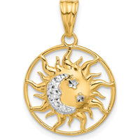 14K Yellow Gold Diamond-Cut Sun Moon Stars Pendant with Rhodium Accents - Celestial Charm by Oro Pregiato