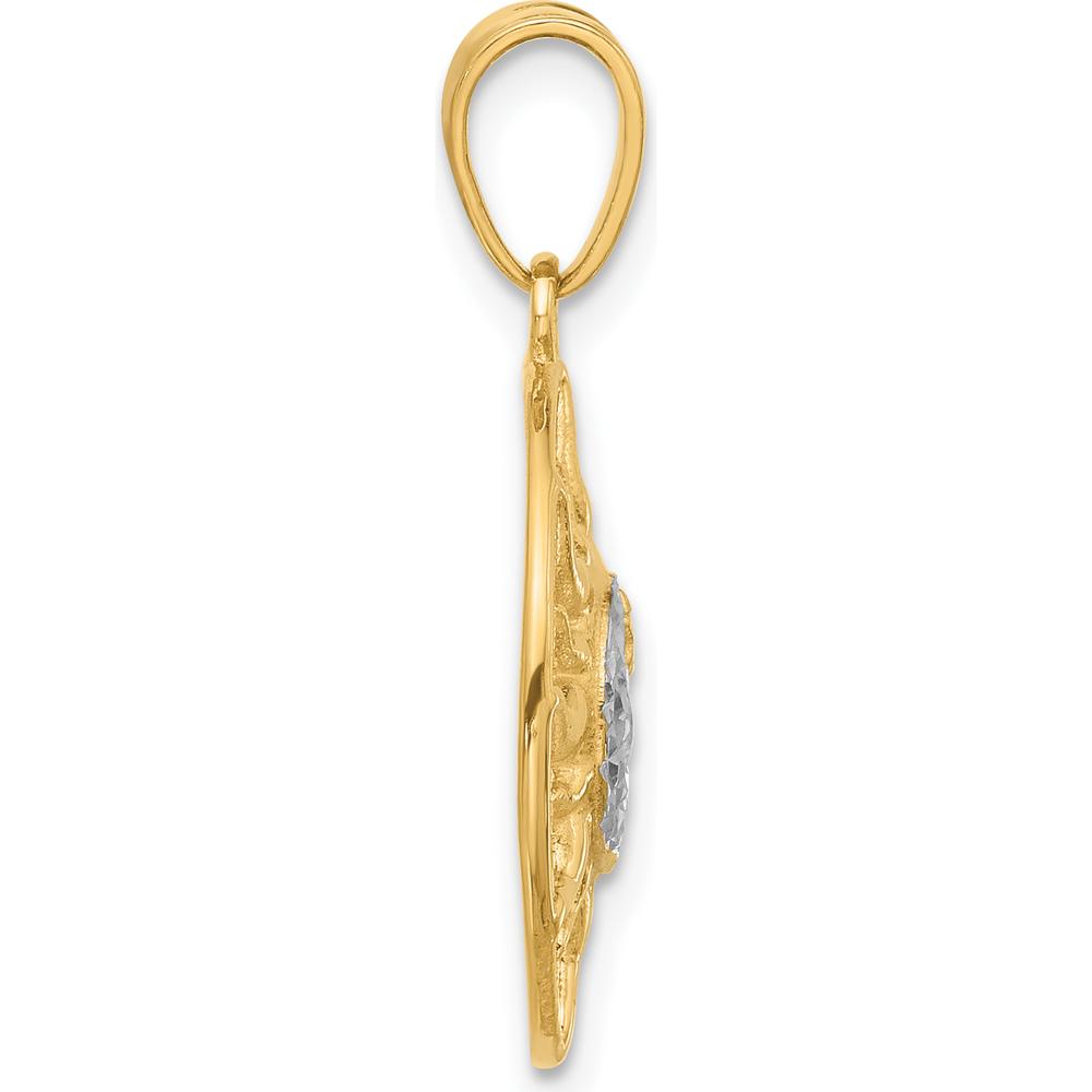 14K Yellow Gold Diamond-Cut Sun Moon Stars Pendant with Rhodium Accents - Celestial Charm by Oro Pregiato