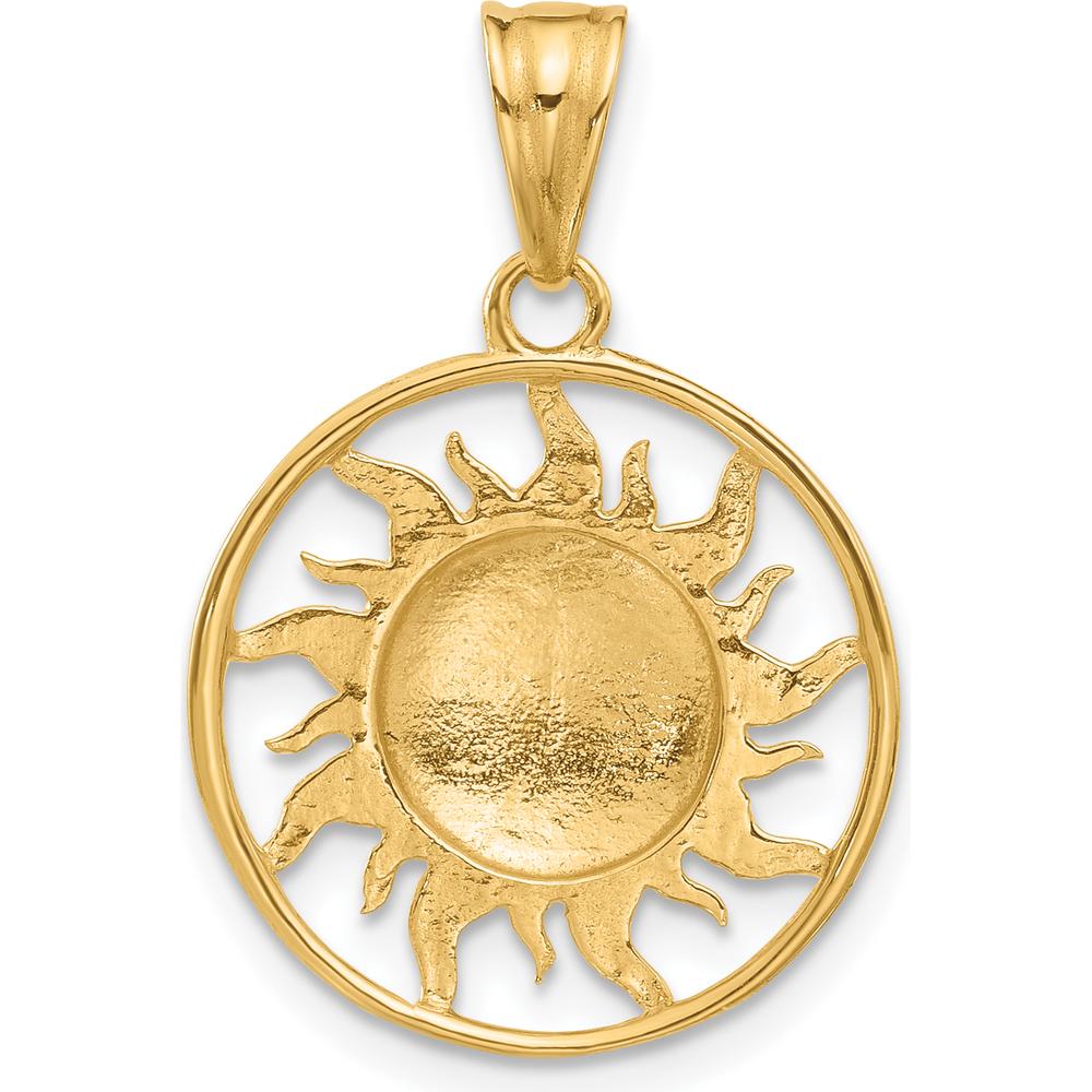 14K Yellow Gold Diamond-Cut Sun Moon Stars Pendant with Rhodium Accents - Celestial Charm by Oro Pregiato