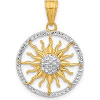 14K Yellow Gold Diamond-Cut Sun Pendant with White Rhodium Accents - 28mm Length by Oro Pregiato
