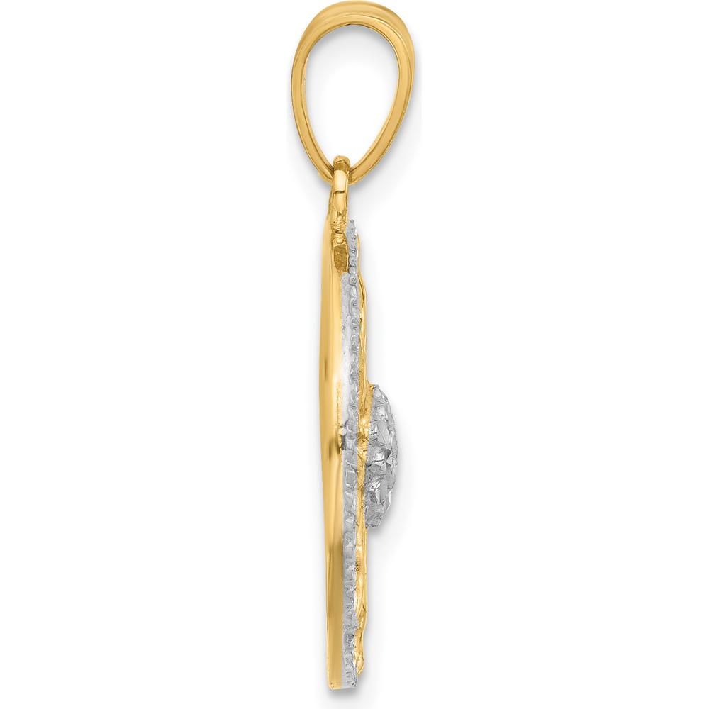 14K Yellow Gold Diamond-Cut Sun Pendant with White Rhodium Accents - 28mm Length by Oro Pregiato
