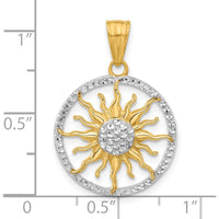 14K Yellow Gold Diamond-Cut Sun Pendant with White Rhodium Accents - 28mm Length by Oro Pregiato