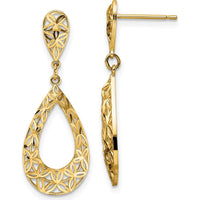 14K Yellow Gold Diamond-Cut Teardrop Dangle Earrings - Elegant Luxury Design by Oro Pregiato