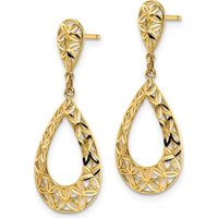14K Yellow Gold Diamond-Cut Teardrop Dangle Earrings - Elegant Luxury Design by Oro Pregiato