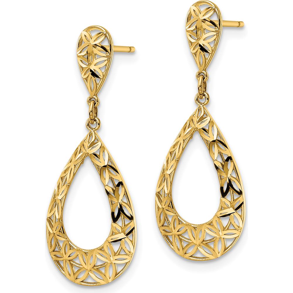 14K Yellow Gold Diamond-Cut Teardrop Dangle Earrings - Elegant Luxury Design by Oro Pregiato