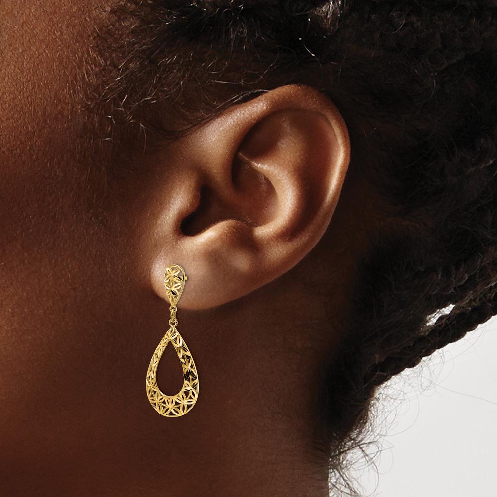 14K Yellow Gold Diamond-Cut Teardrop Dangle Earrings - Elegant Luxury Design by Oro Pregiato
